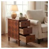 Tribesigns 25"H Wood End Table with 3 Drawers