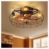 Enclosed Flush Mount Cage Fan with Light