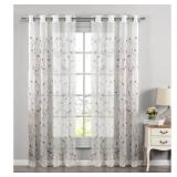 Wavy Leaves Lilac Faux Linen Sheer Curtain