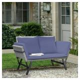Wicker Outdoor Day Bed with Navy Cushion