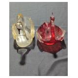 Pair of Glass Swan Bowls