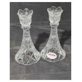 Pair of 24% Lead crystal cut edge glass candle