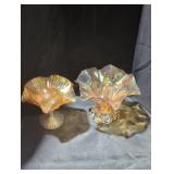 Pair of carnival glass dishes