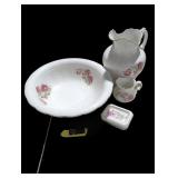 Vintage Floral Porcelain Basin and Pitcher Set