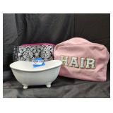 Hair Dryer with Bags and a Decorative Ceramic Tub