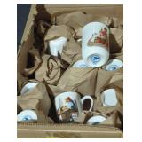 Norman Rockwell hand painted mugs box lot.