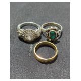 Trio of costume jewelry rings lot(size 6).