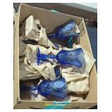 Set of Blue Etched Glass Goblets