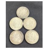 Set of Five U.S. Morgan Silver Dollars