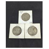 Trio antique half dollar coins lot.