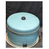 Vintage Blue Metal Cake Carrier with Floral Design