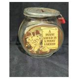 Vintage Glass Penny Bank with Lid.