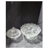 2 cut edge glass candy bowl one has a lid.