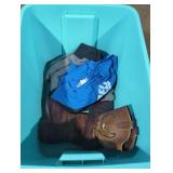 A hoodie shirt and boots tote lot.
