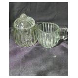 Vintage Ribbed Glass Creamer and Sugar Set