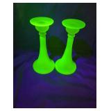 Pair of Uranium glass candle holders.