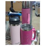 2 metal yeti mugs 2 yeti thermos and a Dunkin