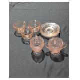 Pink depression glass set.