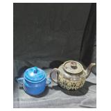 Vintage Teapot and Enamel Sugar Bowl Set