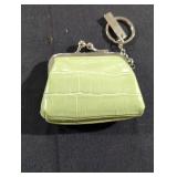 Green Textured Leather Coin Purse Keychain