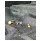 14k perl ring and two pairs of earrings.