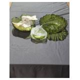 Set of Three Green Glass Bowls