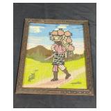 Framed Needlepoint of Figure with Pottery Load.