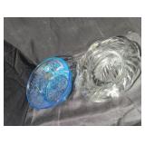 Pair of Etched Glass and Blue Decorative Bowls