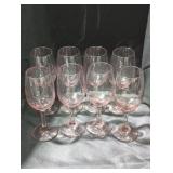 8 Pink wine glasses lot.