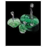 Trio of Green Glass Swan Bowls.
