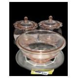 Pink Depression Glass Bowl and Jars Set
