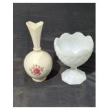 Decorative Vase and Milk Glass Compote Set