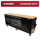 9-Drawer Wood Top Workbench, Gloss Black