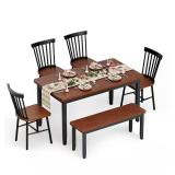 Rectangular Black/Walnut Dining Table Set (6)