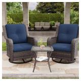 3-Piece Wicker Patio Swivel Chair Set