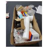 Box lot: switches, seals, plumbing pipe, etc.
