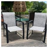 Black Gray Metal Patio Dining Chair Set (2)
