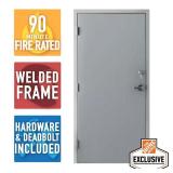 Fire-Rated Gray Steel Door, Prehung
