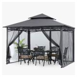 Gray Steel Outdoor Gazebo with Roof & Netting