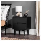 2-Drawer Black Wood Nightstand
