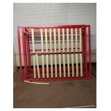Red Metal Bed Frame with Wooden Slats