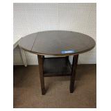 Round Drop-Leaf Wooden Table with Shelf