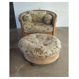Vintage Barrel Chair and Ottoman Set