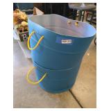 Set of Two Blue Barrels with Red Dolly Bases