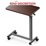 WOTURE Overbed Table with Wheels, Walnut