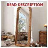 Arched Brown Wood Framed Full-Length Mirror