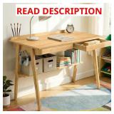 47 in Beige Solid Wood Desk with 2 Drawers