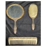 Ornate Grooming Set with Mirror, Brush, and Comb