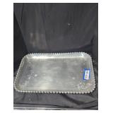 Decorative White Metal Tray with Beaded Edge