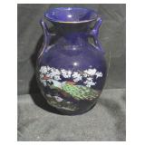 Blue Ceramic Vase with Peacock Motif